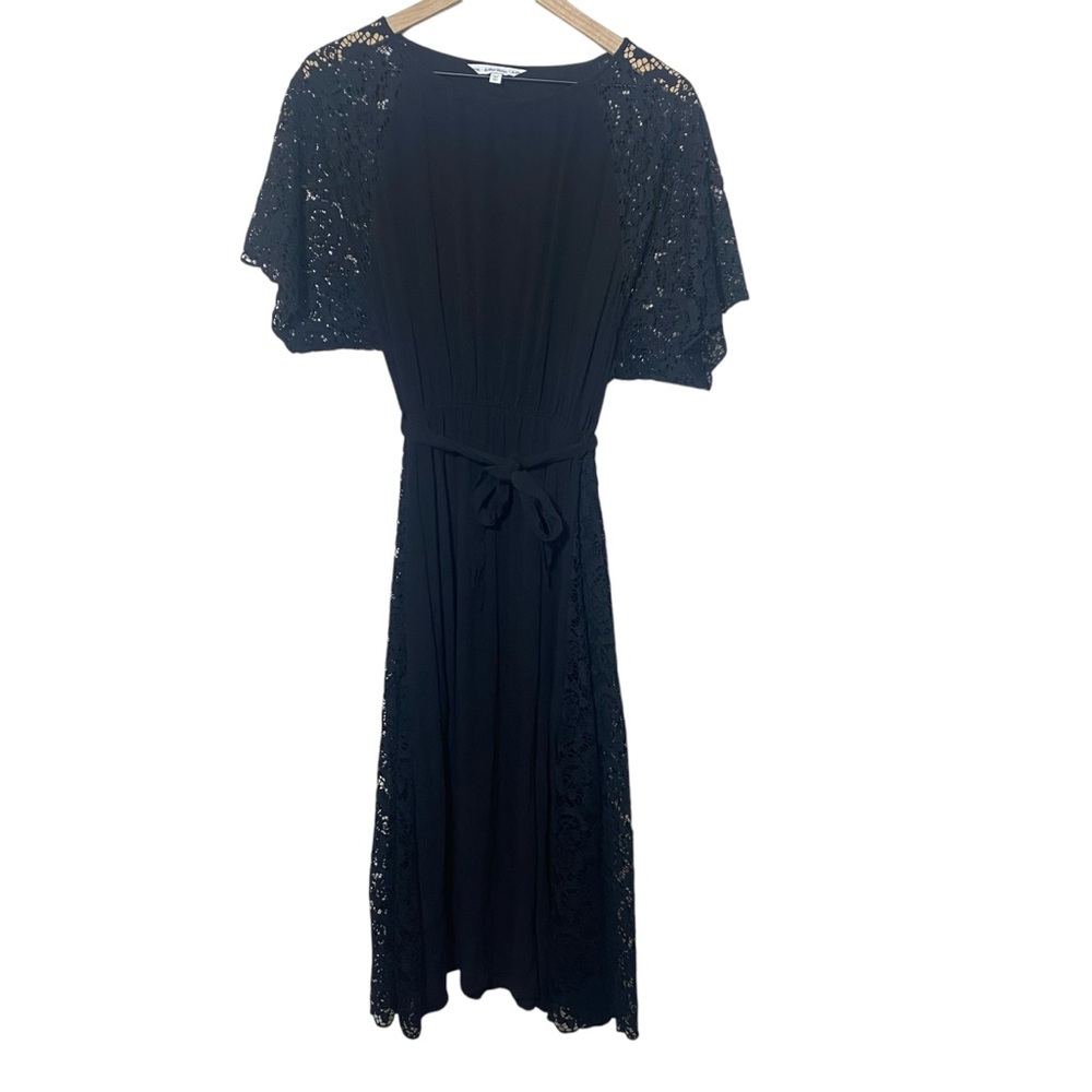 & Other Stories Dress Size 8 Black Midi Lace Tie Waist